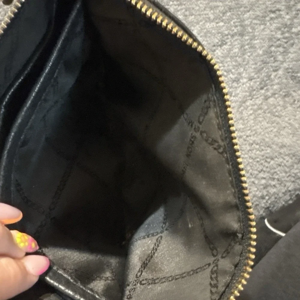 Michael Kors Medium Black Leather Crossbody Handbag with Gold Accents